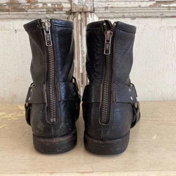 Frye Biker Black Short boots Sz 8 - Picture 7 of 10